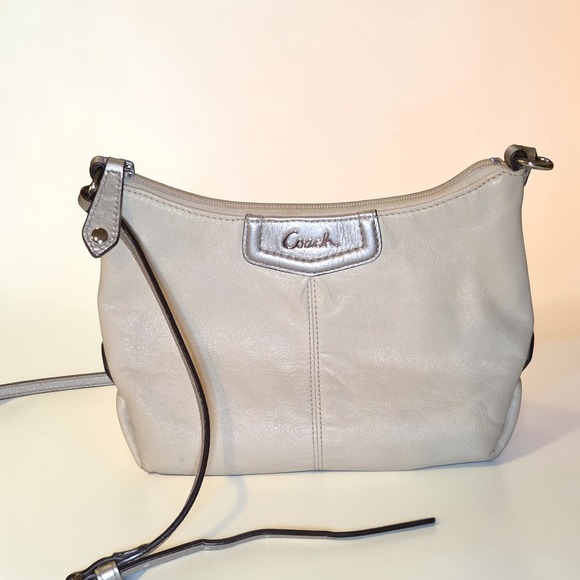 Coach Handbags - Coach Pebbled Leather Crossbody Bag in Light Gray